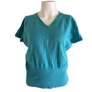 George by Mark Eisen blouse women’s L vintage y2k knit V-neck short sleeve canar